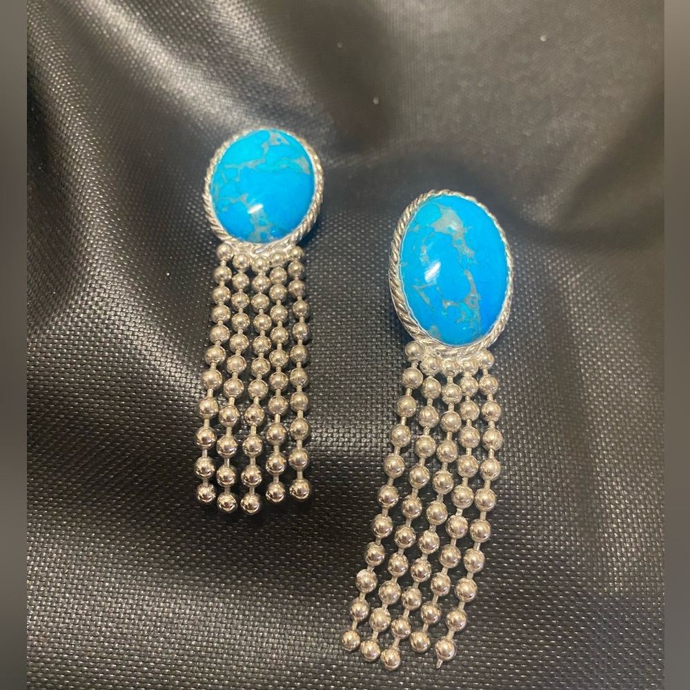 Vtg. Silver/ turquoise dangling earrings